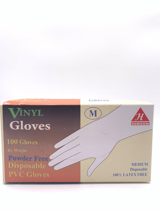 Himson vinyl gloves powder free size M,L,XL 100 count